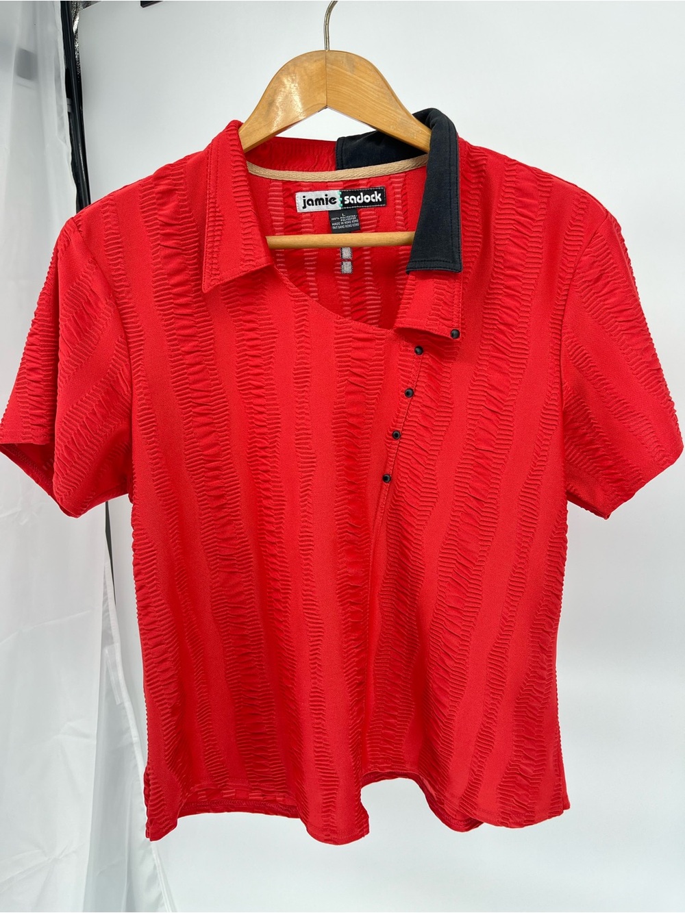 Jamie Sadock Textured Red Short Sleeve Top Vintage Golf Resort Wear Size M